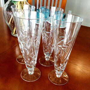 4 Vintage Pinwheel Crystal Beer Pilsner Glasses, Champagne.
